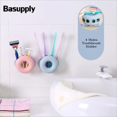 Basupply 1Pc Toothbrush Holder Shaver Holder 4 Toothbrush Holder Wall Mount Stand Sucker Rack Bathroom Kitchen Accessories