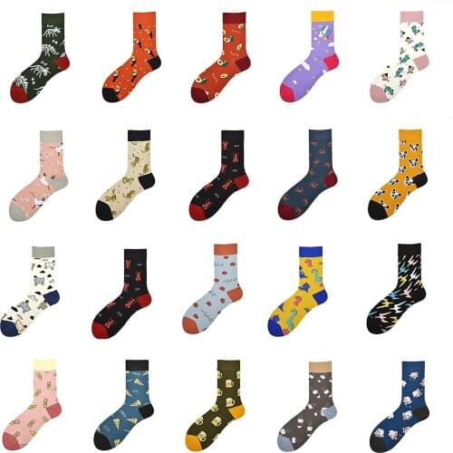 Creative cartoon animal fruit food socks unicorn dinosaur parrot tiger avocado pattern happy man socks cute fashion skate socks