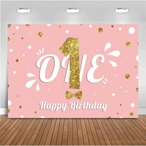 Golden One Glitter Bow Kids Birthday Background For Photo Pink Newborn Baby Cake Table Decor Party Backdrops Photography