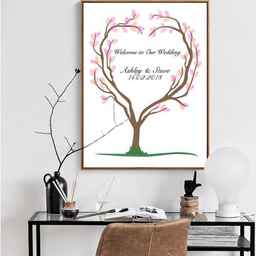 HAOCHU Thumbprint Fingerprint Signature Painting Love Heart Tree Guest Book Marriage Gift Casamento Boda Wedding Decoration