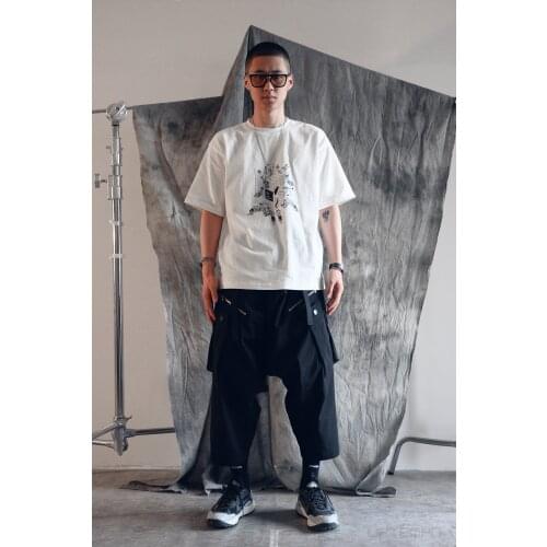 QIUDYU 21SS cotton t-shirt robotic print techwear aesthetic streetwear киберпанк