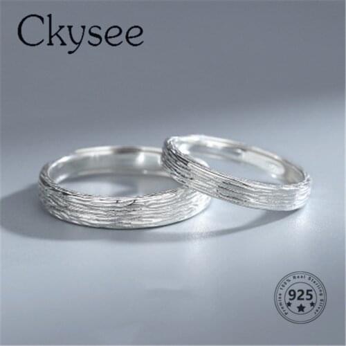 Ckysee New S925 Sterling Silver Simple Fashion Vintage Couple Rings Niche Design Ring Jewlery Adjustable Valentines Day Gift