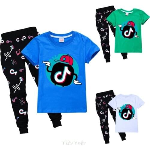 Tik Tok 2021 Toddler clothing set kids Summer Baby Clothes Set casual sport outfit child Clothes anime t shirt +Trousers Suit