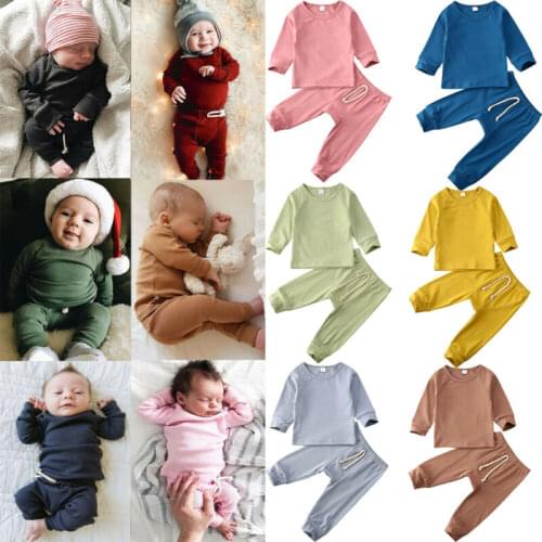 US Infant Baby Boy Girl Tops T-shirt+Long Pants Outfits Pajamas Pjs Clothes Set