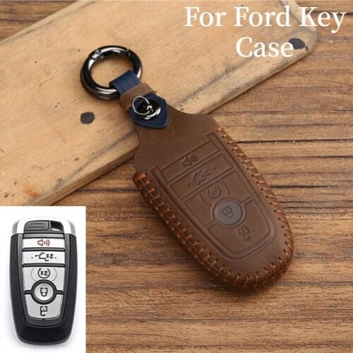 Retro Leather Key Case Cover for Ford Fusion Mustang Explorer F-150 F-250 F-350 2017 2018 Key Case Shell Cover Skin Holder