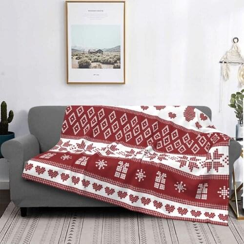 Red Winter Nordic Snowflake Deer Christmas Pattern Blankets Fleece Winter Holidays Throw Blankets for Home Office Bedspreads