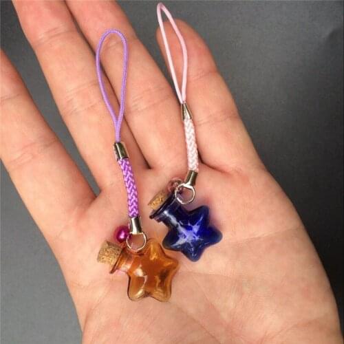 Mini Stars Bottles Crafts with Nylon Rope Key Chains Mini Jars Glass BottlesCrafts Mixed Color 7pcs/lot