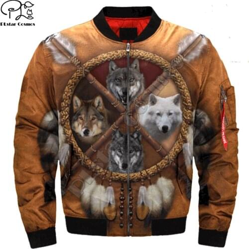 Mens viking tattoo 3d Bomber Jackets wolf Print Long zipper Flight Jacket Thick Casual unisex Harajuku women Streetwear coat