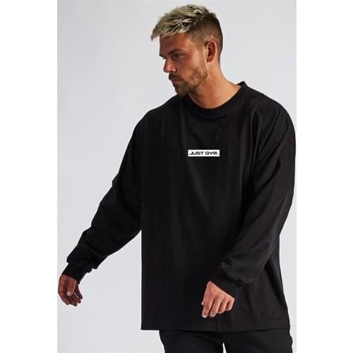 Mens Loose Oversized Long sleeve Cotton T-shirt Mens Gym Fitness Workout t shirt Male Autumn Print Tee Tops Sports Clothing