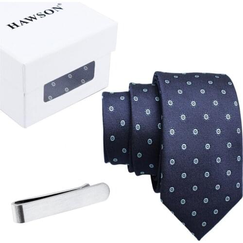 HAWSON Mens Shinny Ties Polka Dots Polyester Necktie with Tie Bar Clip - Gift Box Package