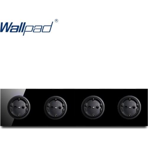 Wallpad Crystal Tempered Pure Black Glass Panel 16A 4 EU German Standard Wall Power Socket Outlet Grounded