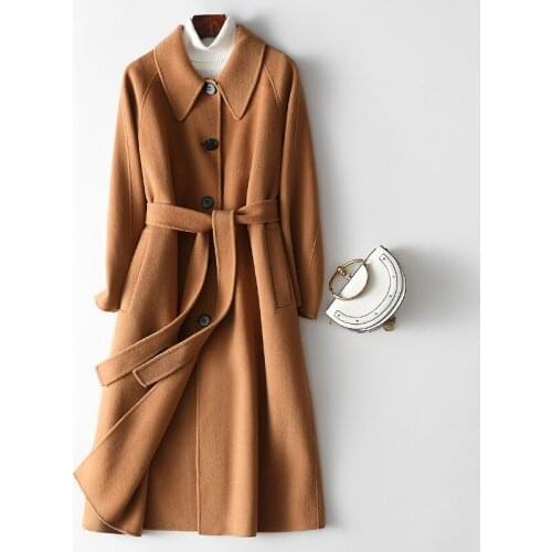 2021 New Wool Coat Women Autumn Long Coats Female Spring Korean Style with Belt Woman Coats and Jackets Jaqueta Feminina WPY4041