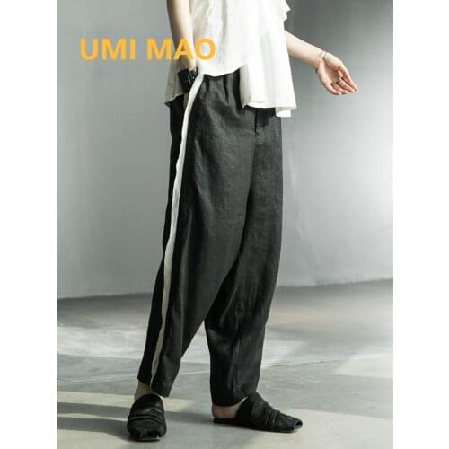 UMI MAO Original Dark Wind YS Cut Edge Color Matching Linen Loose Casual Straight-leg Pants Women Harajuku Pantalon Femme Y2k