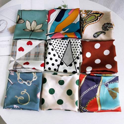 Korean Square Silk Scarf Dot Printing Headscarf Neck Wrap Women Small Scaves DIY Hair Tie Band Bandana Shawl Bags Wraps Ribbon