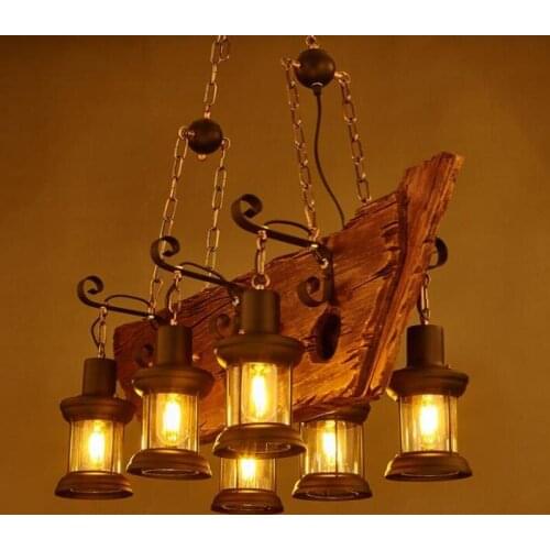 Retro Industrial Pendant Lamp 6 head Old Boat Wood Light American Country style Edison Bulb Free Shipping