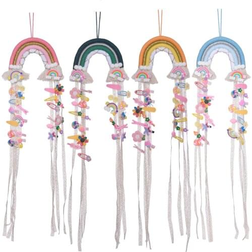 Rainbow Tassel Dreamcatcher Hand-woven Macrame Hanging Hair Bow Holder Pendant Nursey Dorm Bedroom Decor Dream Catcher