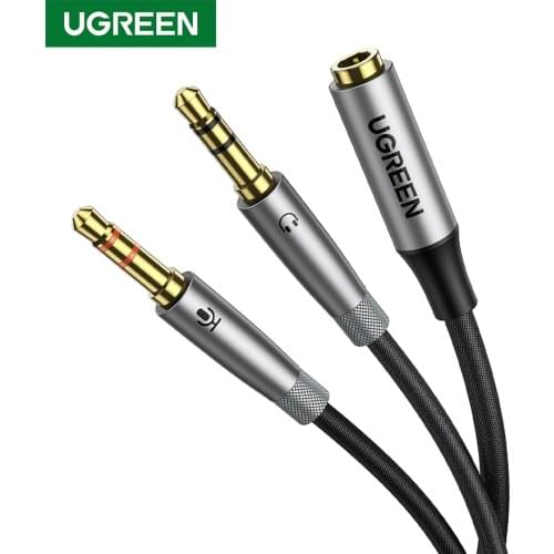 UGREEN Headphone Splitter for Computer 3.5mm Female to 2 Dual 3.5mm Male Mic Audio Y Splitter AUX Cable Headset to PC Adapter