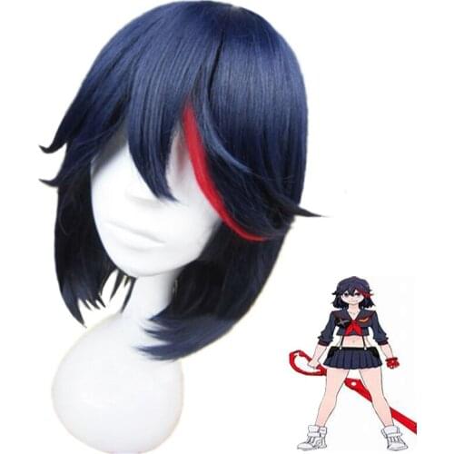 Anime KILL la KILL Matoi Ryuko Cosplay Props Short Blue With Red Wig + Free Wig Cap Halloween Christmas Party Girls Women