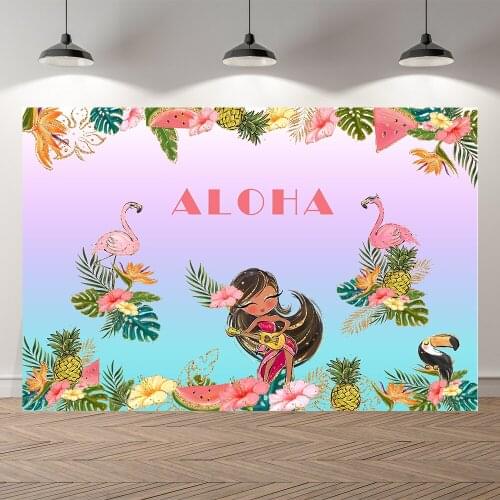 Seekpro Summer Flamingo Tropical Hawaii Girls Princess Birthday Backdrop Customized Kids Party Decorations Background Photocall