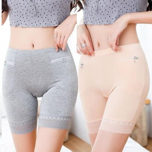 Safety Short Pants Plus Size High Waist Safety Elastic Shorts Under Skirt With Pockets Female Push Up Thin Lace Safety Shorts