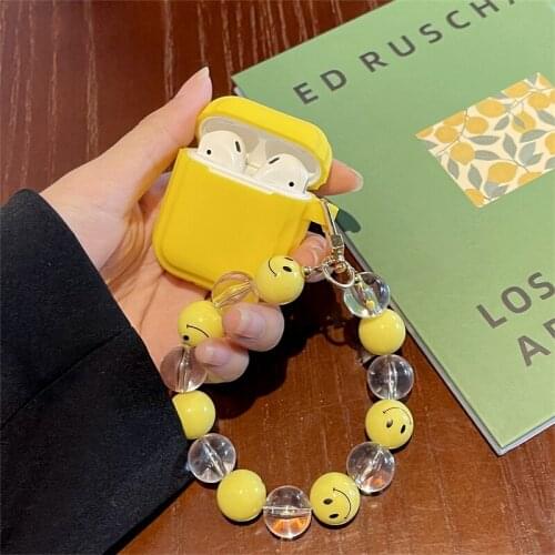 Yellow Smiley Chain Silicone Earphone Case for Apple AirPods1 / 2 Pro3 Earbuds Silicone Box Wireless Bluetooth Headset Case