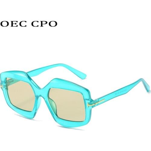 OEC CPO Classic Polygon Square Sunglasses Women New Fashion Oversized Crystal Frame Blue Sun Glasses Men Female Gradient Vintage