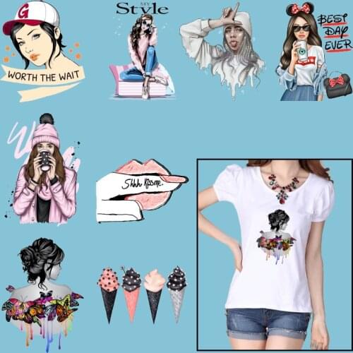 Butterfly Beauty Heat-sensitive Patches Bowknot Heat Transfer Ice Cream Lips Vinyl Sticker Flamingo Balloon DIY Appliques