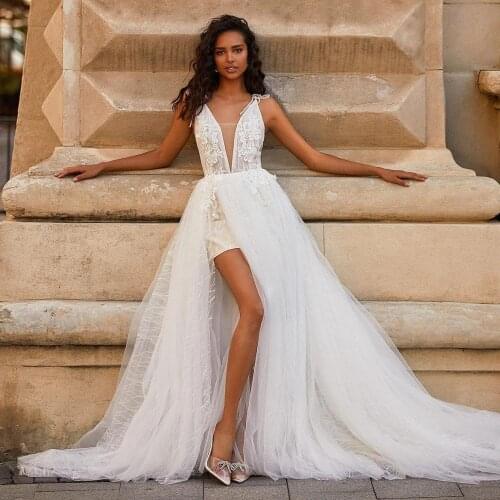 Thinyfull Boho Beach Wedding Dresses V Neck Backless Custom Made Bridal Gowns Robe de mariée 2020