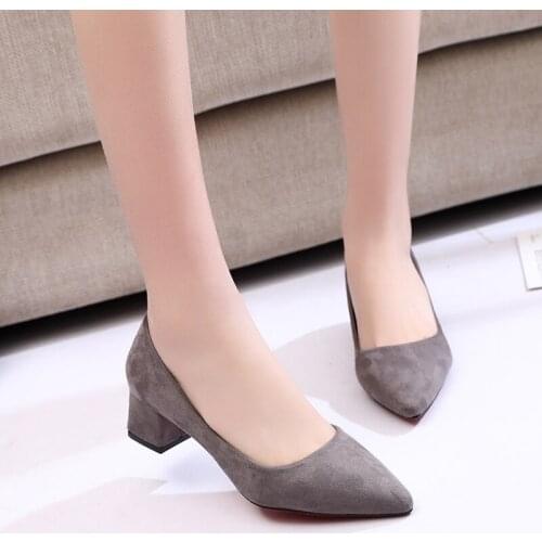 Spring Ol Office Lady Shoes Woman Low Heels Dress Shoes Faux Suede Shallow Shoes Ladies Chunky Heels Pumps zapatos mujer N7703L