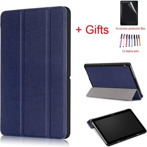 Ultra Slim Case for HUAWEI MediaPad T3 10 AGS-W09 AGS-L09 9.6",PU Leather Plastic Shell Magnetic Protective Stand Cover+Film+Pen