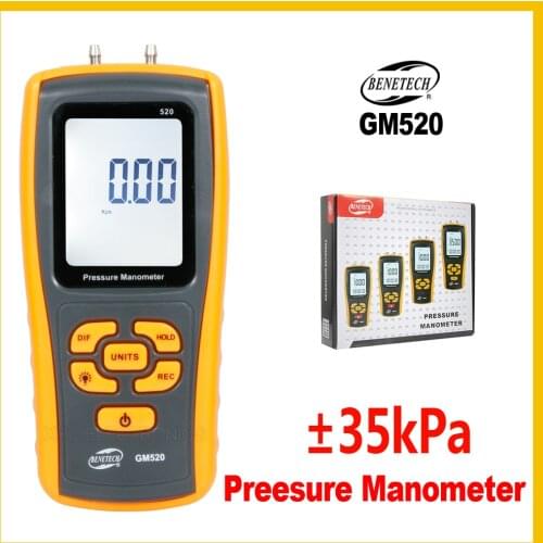 High-Precision Digital Pressure Gauge Differential Pressure Meter Air Pressure Gauge USB LCD Display GM520 -BENETECH