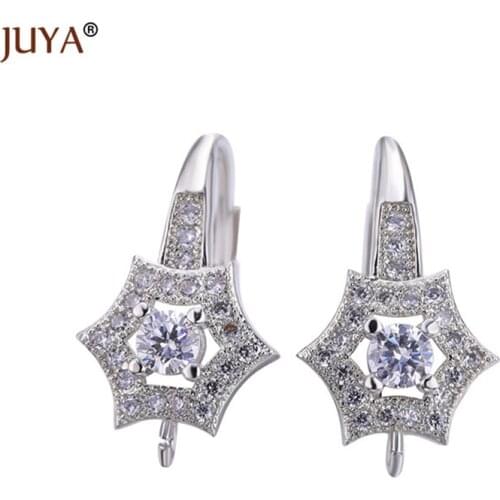 Accessories for earrings making, copper inlaid zircon star shape earring hook clasp part, diy making jewelry