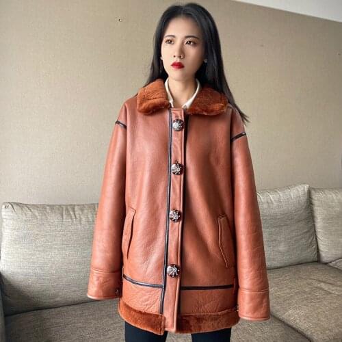 Biker Jacket Women Sheepskin Coat Natural Shearling Coats 2021 New High Quality Fur Coat Free Shipping