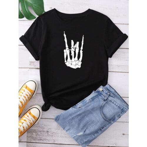 Women T Shirt Skull Hand Print T Shirt Short Sleeve O Neck Loose Women Tshirt Ladies Tee Shirt Tops Clothes Camisetas Mujer
