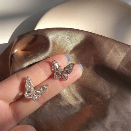 Trendy Crystal Butterfly Stud Earrings for Women Korean Summer Cute Earrings Boucle D'oreille Party Jeweley Gift 2020 New