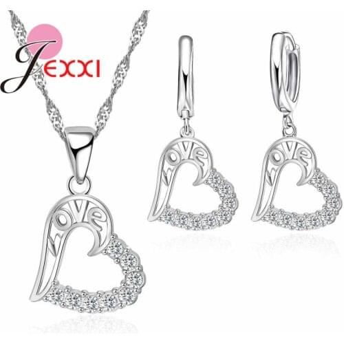 Enthusiasm Style Cubic Zirconia White Stone Crystal Proposal Jewelry Necklace Earrings Set 925 Sterling Silver For Women