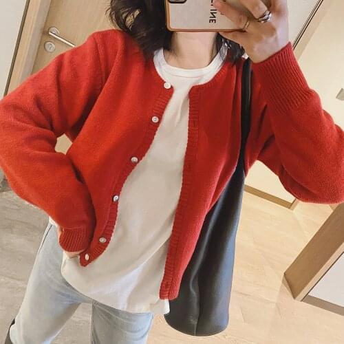 2021 Womens Red Sweater Cardigan Za Woman Top Korean Style Fashion Y2k Blouse Vest Female Coat Clothing Jackets Spring Urban "