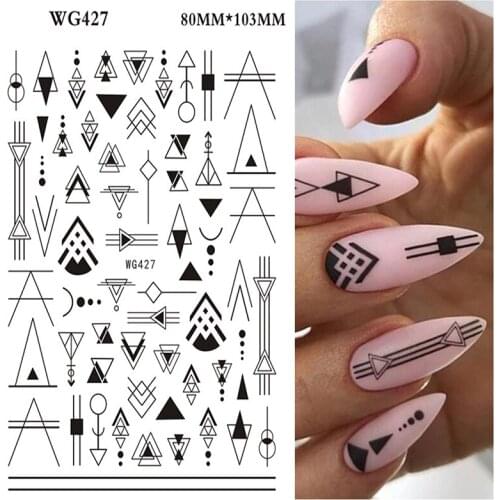 1pc Design Sense Nail Sticker Black White Lines Butterflies Flowers Plants Manicure Decoration Decals DIY Nail Art Sticker Tools