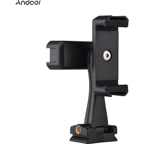 Andoer AD-04 Universal Phone Tripod Mount with Dual Phone Holders Vertical Horizontal Phone Clamp 4 Cold Shoe Mount for phone