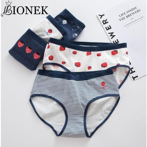 BIONEK Sexy Strawberry Panties Cotton Women Knickers Fashion Ladies Fruit Briefs Breathable Underwear Female Fruit Lingeries