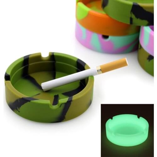 Household Ash Tray Holder Cigar Cigarette Rubber Silicone Soft Eco-Friendly Round Ashtray Anti-scalding Creative Flourescent