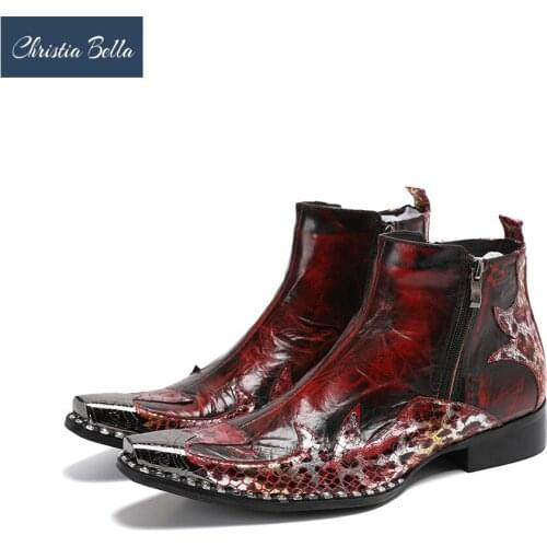 Christia Bella Brand Designer Luxury Chelsea Men Boots Pointed Toe Fashion Leather Ankle Boots Mens Career Work Boots Plus Size