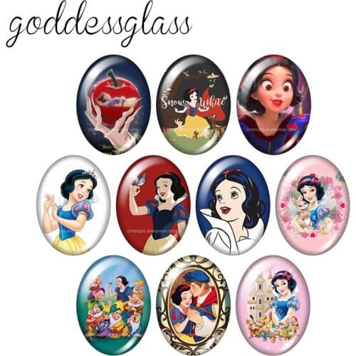 Disney Princess Snow white 10pcs mixed 13x18mm/18x25mm/30x40mm Oval photo glass cabochon flat back bracelets Making findings