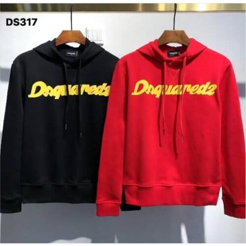 DSQ2 Mens Long Sleeve Hooded Spring Autumn Pullover Simple Round Neck Clothing Slim Casual Loose DS317