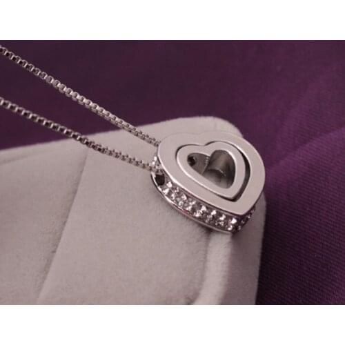 Exquisite Double Heart Crystal Pendant Necklace 2 Layer Heart To Heart Necklace Women
