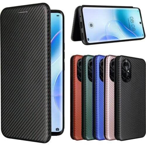 For Huawei Nova 8 Case Luxury Flip Carbon Fiber Skin Magnetic Adsorption Case For Huawei Nova 8 Pro Nova8 Phone Bags