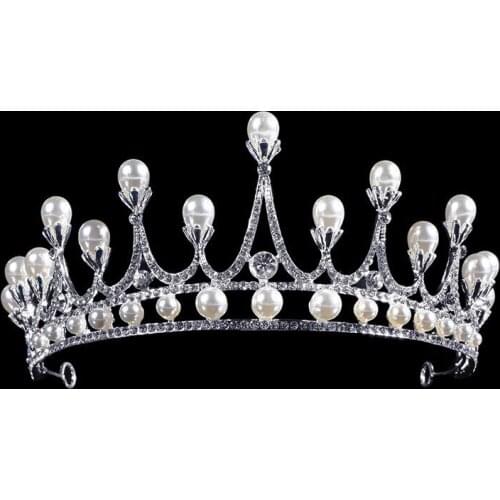 Fashion Bridal Headdress White Imitation Pearl Crown Bridal Rhinestone Crown Wedding Accessories Princess Crown Hair Accessories