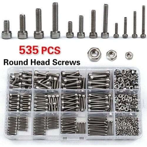 535pcs Screws Set With Storage Box Stainless Steel Hex Socket Head Cap Screw Nut Kit Tool Box cam lock fittings furniture