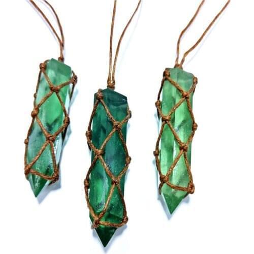 Natural Blue Green Amethyst Quartz Crystal Pendant Handmade Healing DT Gemstone Wand Home Decoration Stone Crafts Ornaments