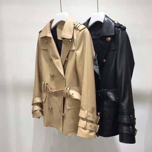 New Brand Women Coat Spring 2021 Turn-Down Collar Clothes With Sashes Genuine Leather Jacket Female Fashion Outerwear Size M-XXL